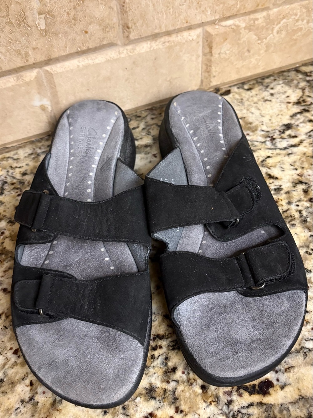 Clarks Black Two-Strap Slip-On Sandals